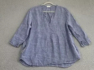 CP SHADES 100% Linen Tunic Size Large Blue Blouse Urban Chic Lagenlook Coastal - Picture 1 of 9