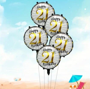 Black and Gold 21st Birthday Foil Balloons. 5 Pieces. Celebration Party! - Picture 1 of 1