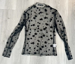Shein Black Mesh Long Sleeve With Stars Size Small New - Picture 1 of 3