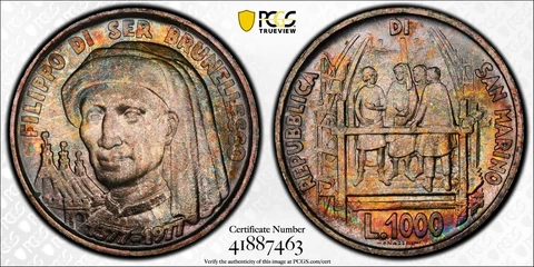 *TIED FINEST KNOWN IN THE WORLD PCGS MS68* 1977 San Marino 1000 Lire Silver Coin Cover