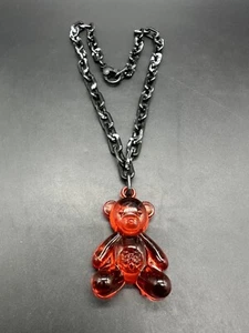 Acrylic Cable Link Chain Red Crystal Bear Pendant Necklace 17” Long Black - Picture 1 of 10