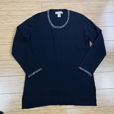 Suéter de lana vintage informal de esquina para mujer talla grande manga larga negro con cuentas” Foto 1 de 3