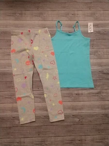 New! Girl's Blue Tank Top and Multi Emoji Print Leggings Outfit - Picture 1 of 3
