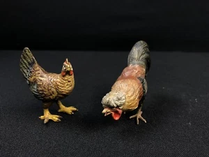 Antique Austrian Vienna Bronze Cold Painted Chicken And Rooster No Reserve - Picture 1 of 12