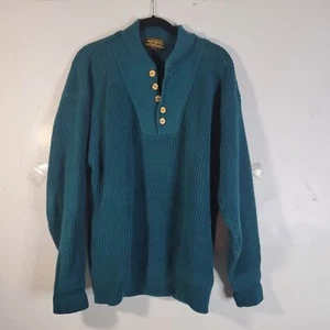 Mens Eddie Bauer Blue green Henley button neck Sweater Size XL 100% Cotton - Picture 1 of 9