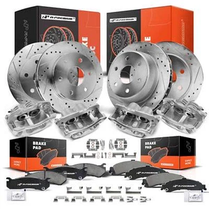 16x Drilled Rotors & Brake Pads + Brake Caliper Front & Rear for Chevy Tahoe GMC - Foto 1 di 9