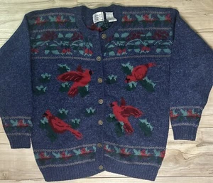 Vintage Northern Treasure Cardigan Red Birds Cardinals Large - Picture 1 of 6