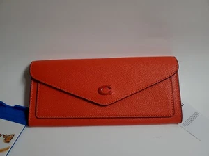 Coach CH809 Wynn Sun Orange Cross Grain Leather Soft Envelope Wallet NWT $175 - Picture 1 of 6