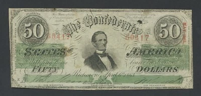 CONFEDERATE STATES OF AMERICA $50 note 1863 Fr.CS-57 ms.20? Banknotes - Image 1 of 2
