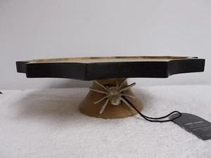 Spooky Hollow Halloween Metal Spider Wood Web Cake Stand Pedestal Tray - Picture 1 of 4