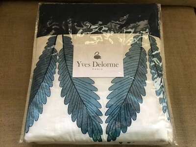 $695 NWT Yves Delorme Palmes White Counterpane Throw Blue Palm Frond Embroidery - Image 1 of 4