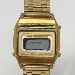 Vintage Seiko Digital Chronograph Watch Men FOR PARTS REPAIR Gold Tone A639-5009 - Picture 1 of 14