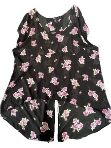 Torrid Sheer Blouse Women Open Back Sleeveless Black Rose Print Sz 4 Flaw - Bild 1 von 8