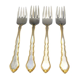 Oneida Golden Royal Chippendale Flatware Salad Fork x4 Stainless Gold Forks Vtg - Picture 1 of 11
