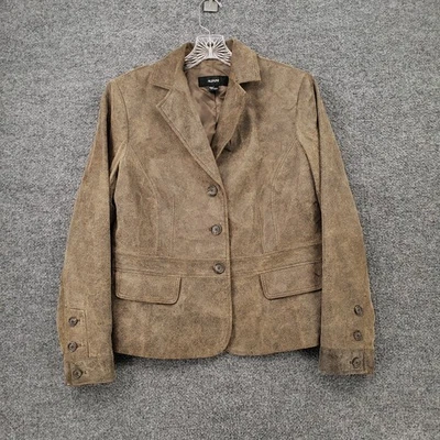 Blazer Alfani Mujer L Grande Marrón Cuero Genuino Sencillo Manga Larga Foto 1 de 4