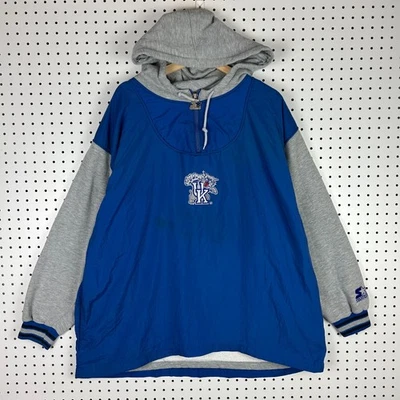 Kentucky Wildcats 90s Starter Windbreaker XL  Jacket Hoodie 1/4 Zip READ Blue - Image 1 of 4