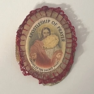 Apostleship Of Prayer League Of The Sacred Heart Scapular With Golden Relic - Picture 1 of 14