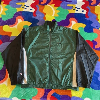 Chaqueta cortavientos vintage FILA para hombre grande verde negra cremallera ropa de calle hipster Foto 1 de 4