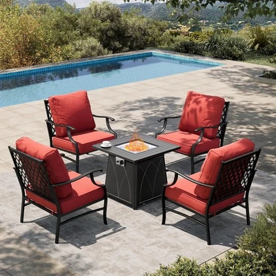 5 PCS Patio Furniture Set Garden Lawn Outdoor Set with Gas Fire Pit Table Heater - Image 1 of 4
