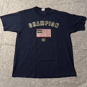 T-shirt vintage Champion USA Olimpiadi uomo XL made USA bandiera maniche corte blu - Foto 1 di 7