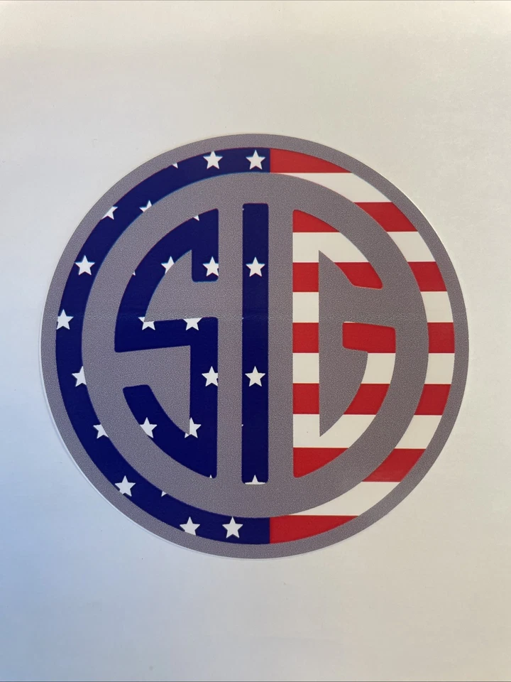Sig Sauer Logo American Flag Round Circle Sticker 4” Inch - Image 1 of 1