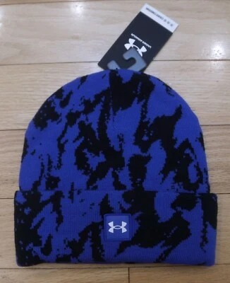 NWT UNDER ARMOUR "UA Halftime" Mens Cuffed Knit Beanie Hat-OSFM @$28 BLUE CAMO - Image 1 of 4