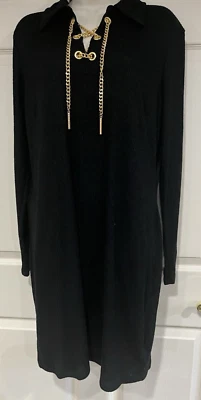 Michael Kors Womens V-Neck Black Gold Chain Ribbed Sweater Dress Size Lg NWT - Image 1 of 3