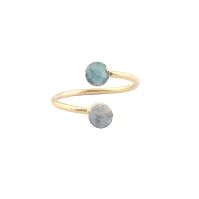 Anillo de doble piedra amazonita aspecto crudo chapado en oro joyería de latón suministro al por mayor Foto 1 de 3