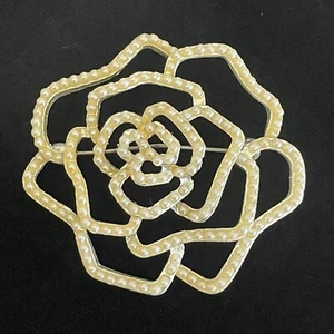 Vintage Rose Flower Brooch Seed Pearls Signed JHS Gold Tone Pin Mid-Century MCM - Picture 1 of 6