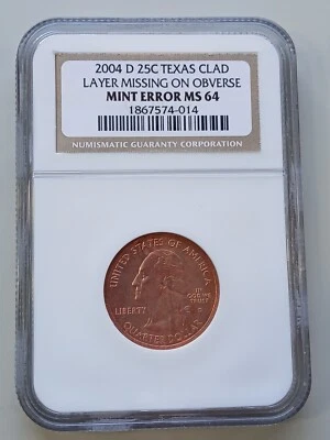 2004 D Texas State Quarter MISSING CLAD LAYER on Obverse NGC MS64 - Image 1 of 4