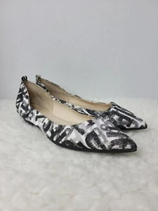Diesel Womens Ballet Size 8.5 Denim Printed Flat Point Toe Black Silver - Picture 1 of 10