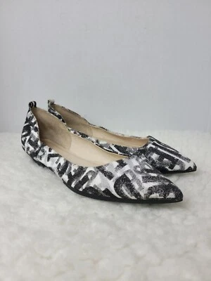 Diesel Mujer Ballet Talla 8.5 Denim Estampado Punta Plana Puntera Negro Plata Foto 1 de 4