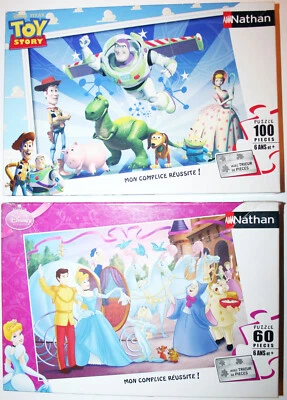 Lot 2 puzzles DISNEY TOY STORY 100 pièces + CENDRILLON 60 pièces NATHAN 6-10 ans - Photo 1/3