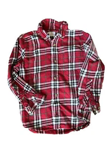 hanna andersson boys Red plaid flannel Button Down Size 130 7/8 Christmas - Picture 1 of 3