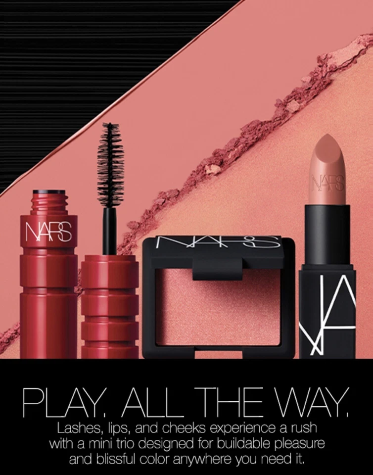 NARS 3pc Mini Seduction Set - Lipstick Orgasm Blush Black Mascara