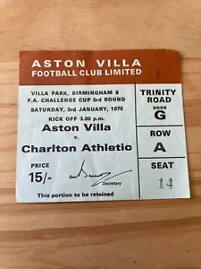 SELTENES TICKET Aston Villa v Charlton Athletic 1970 1969/70 FA Cup 3. Runde - Bild 1 von 2