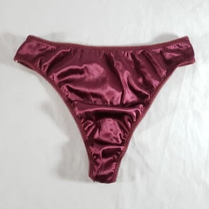 Victoria's Secret Second Skin Satin Thong Medium Large Maroon VTG Gold Label - Picture 1 of 4