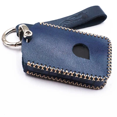 Blue Leather for Volvo XC90 XC60 S60 S90 V90 XC40 4 Buttons Key Case Fob Cover Foto 1 de 4