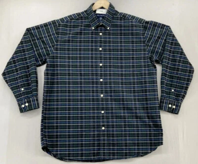 John Ashford Button Shirt Mens LARGE TALL Plaid Green Blue Long Sleeve Dress - Image 1 of 4