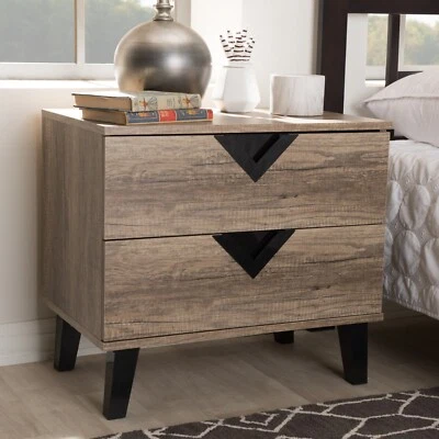 Wood Dresser 2 Drawers  Light Brown Wood Nightstand For Bedroom Oak Color - Image 1 of 4