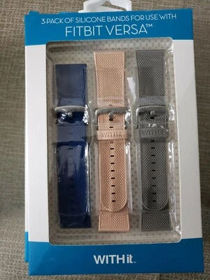 WITHit - Band Kit for Fitbit Versa and Versa 2 (3-Pack) - Navy/Light Gray/Blush