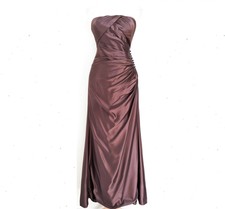 BILL LEVKOFF Strapless Satin Gown Women's Size 10 Chocolate Brown  Side Buttons 
