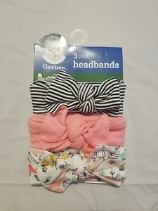 Pack de 3 diademas Gerber bebé niña bebé algodón negro blanco rosa floral - Imagen 1 de 2