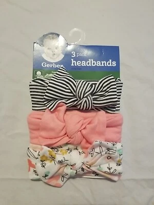 Pack de 3 diademas Gerber bebé niña bebé algodón negro blanco rosa floral Foto 1 de 2