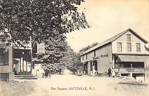 J3B18: THE SQUARE AT BUTTZVILLE, NJ: PHOTOTYPE POSTCARD 1913 POSTMARK - Picture 1 of 2