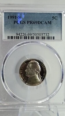 1991-S  Jefferson Nickel PCGS PR69DCAM #732 - Image 1 of 2
