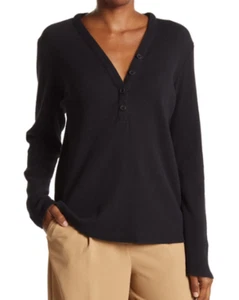 Maglia James Perse scollo a V Henley nera nuova con etichetta $125 - Foto 1 di 3