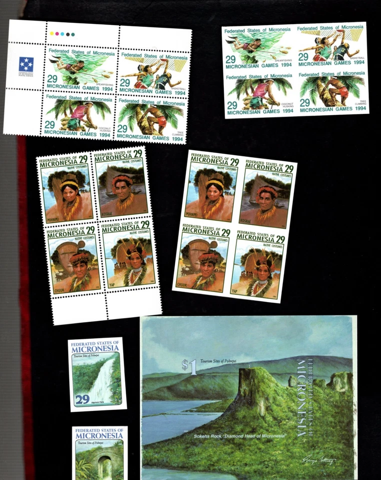 Micronesia sc#179-80,192-3 IMPERF #192-3 Perf#181 Hoja de recuerdo IMP (1993-4) MNH Foto 1 de 1