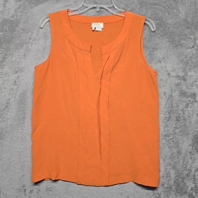 Женская блузка Kate Spade размер 8 оранжевая шелковая со складками спереди легкая майка - Изображение 1 из 4