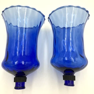 Kobaltblau Mundgeblasene Optik Glas Zapfen Votiv Tasse Kerzenhalter 2er Set Vintage - Bild 1 von 6